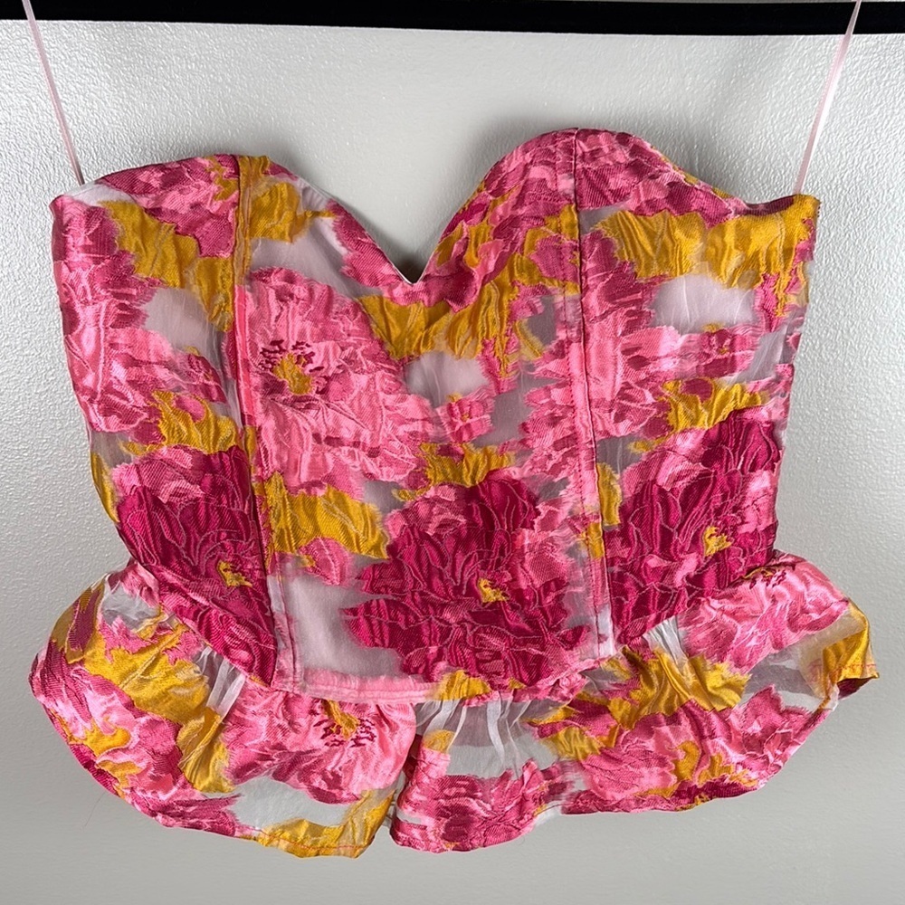 NWOT Altar’d State Floral Strapless Peplum Top